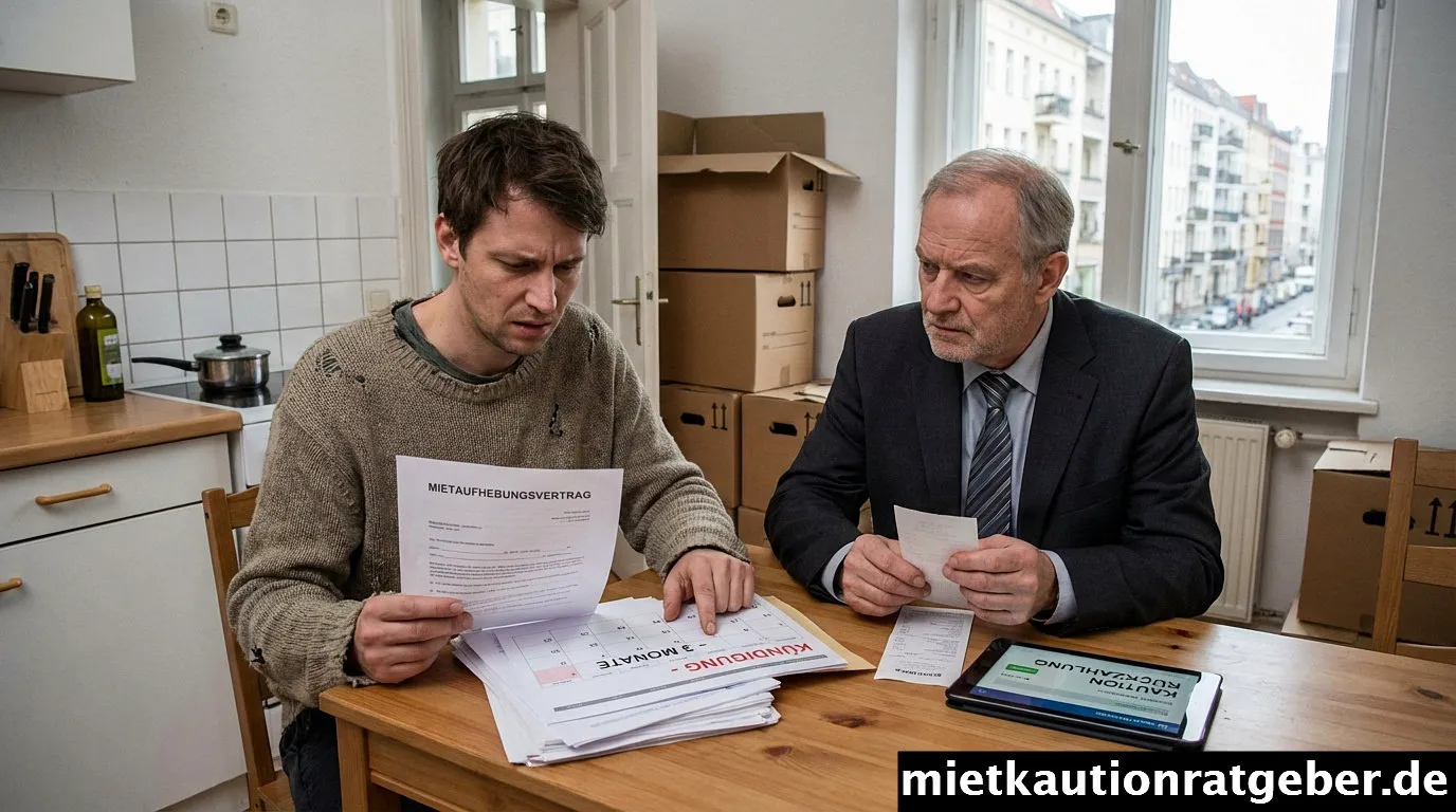 Ein Mieter unterschreibt einen Mietaufhebungsvertrag zur Sicherung der Kaution.