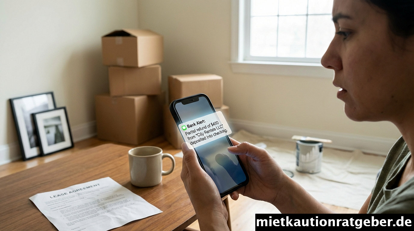 Infografik zur rechtmäßigen Teilrückzahlung der Mietkaution und Einbehalt für Betriebskosten.