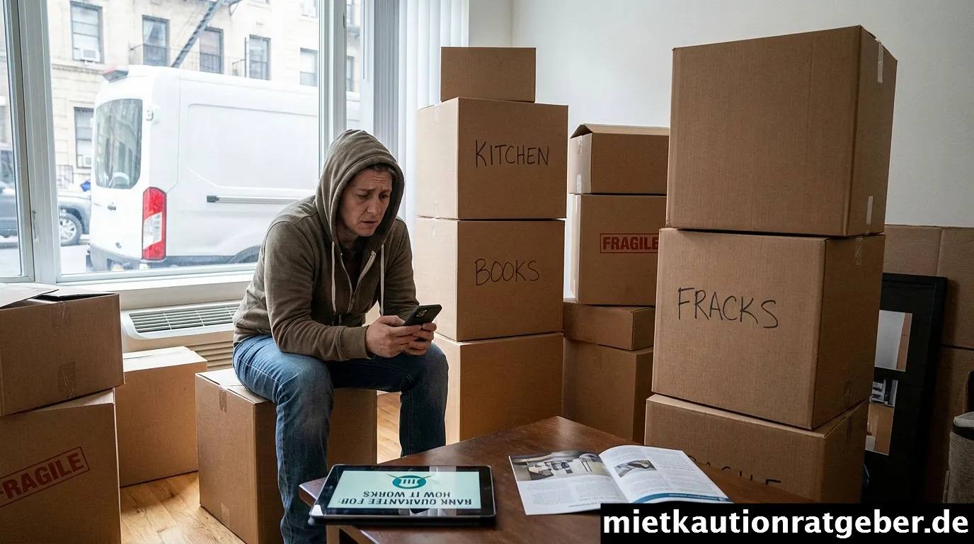 Eine Bankbürgschaftsurkunde liegt auf einem Schreibtisch neben einem Taschenrechner, symbolisiert die Kosten der Mietkaution.
