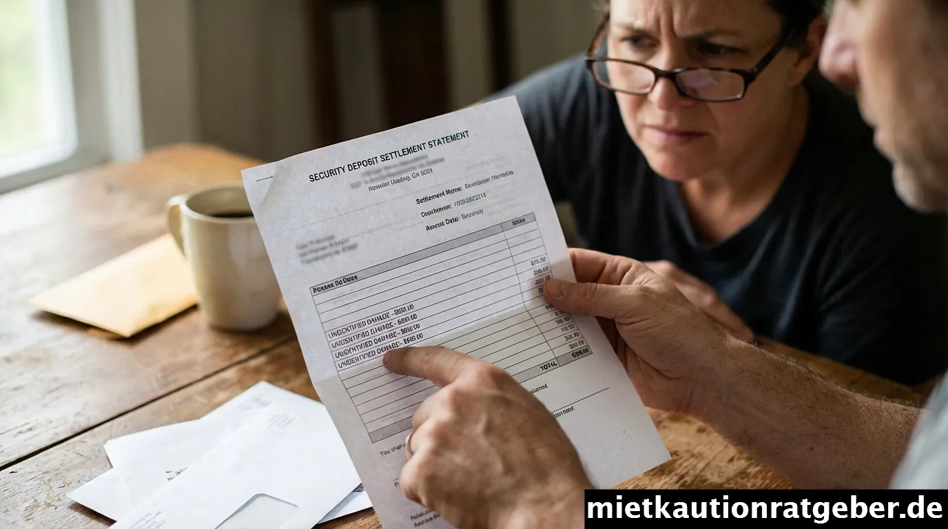 Ein Beispieldokument einer Kautionsabrechnung mit handschriftlichen Notizen und einem Häkchen für korrekte Zinsberechnung.