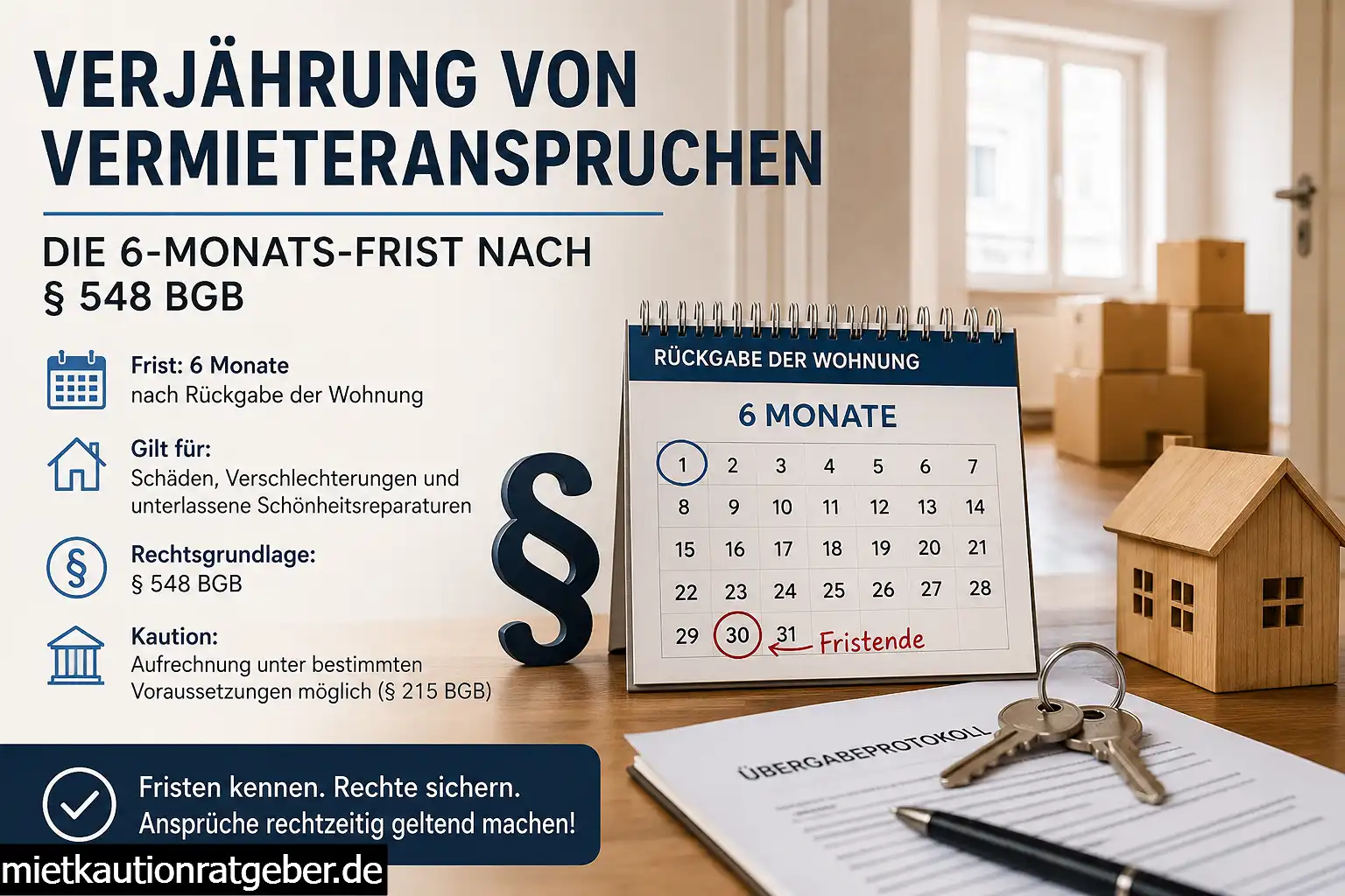 Verjährung von Vermieteransprüchen nach § 548 BGB mit 6-Monats-Frist, Wohnungsübergabe, Kaution und Übergabeprotokoll